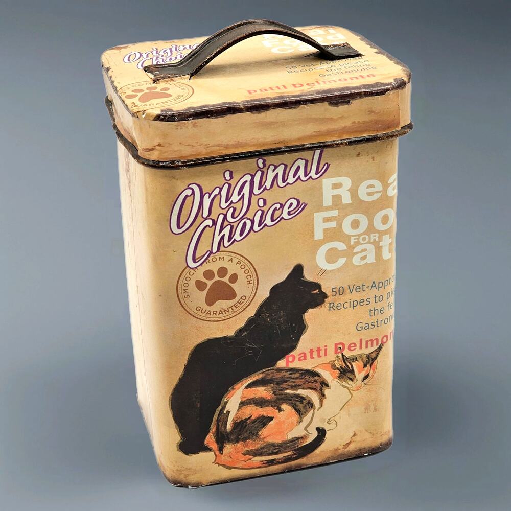 Retro Cat Treat Tin Metal Canister Vintage Style